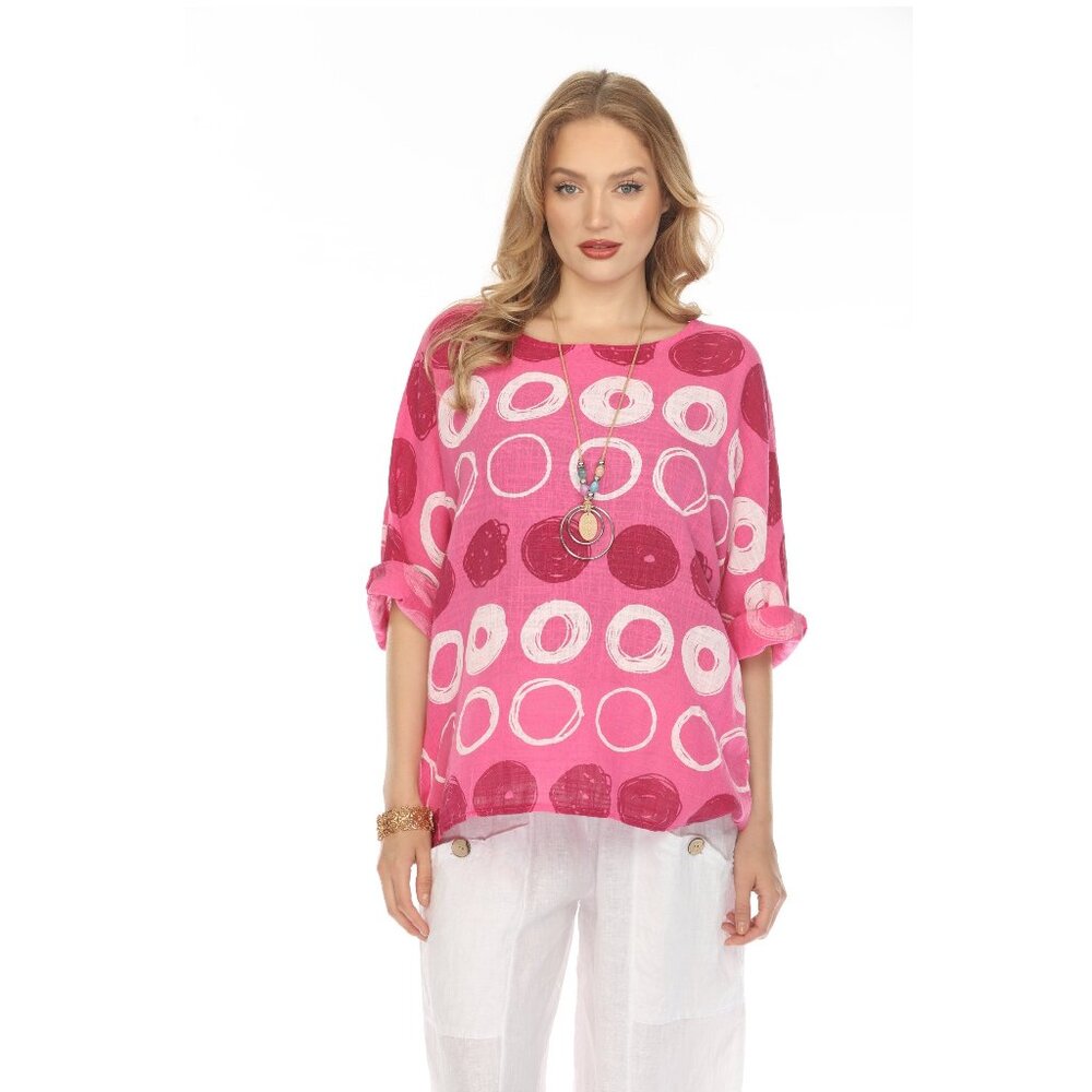 Fuchsia Circular Patterned Boat Neck Top